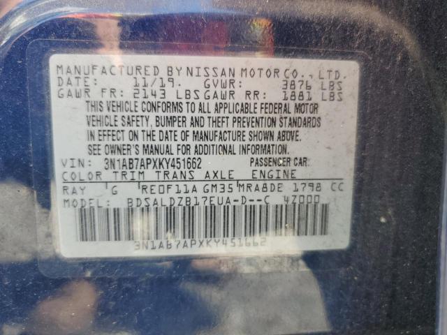 Aukcja sprzedaży 2019 Nissan Sentra, vin: 3N1AB7APXKY451662, numer aukcji: 53586846