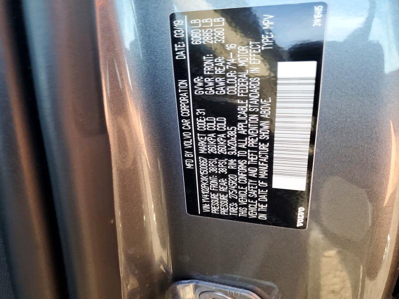 54584536 :رقم المزاد ، YV4102PKXK1500667 vin ، 2019 Volvo Xc90 مزاد بيع
