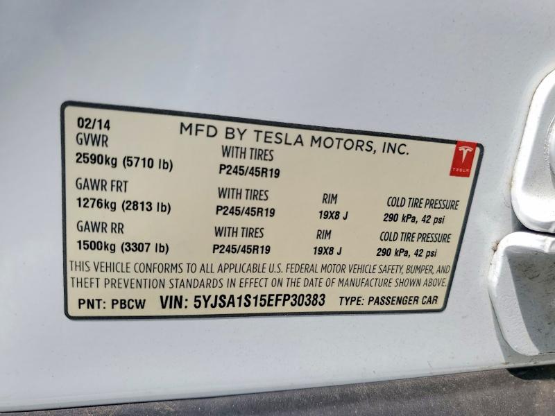 53805706 :رقم المزاد ، 5YJSA1S15EFP30383 vin ، 2014 Tesla Model S مزاد بيع
