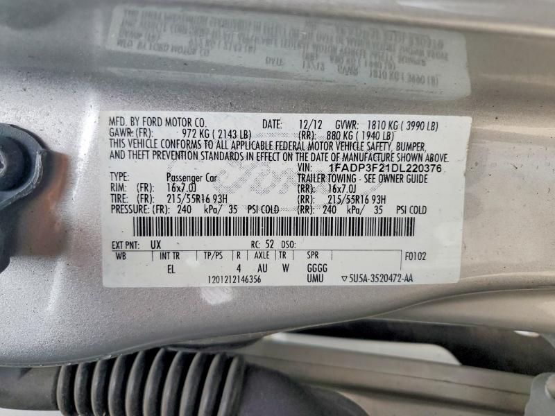 Продаж на аукціоні авто 2013 Ford Focus, vin: 1FADP3F21DL220376, номер лоту: 53713176