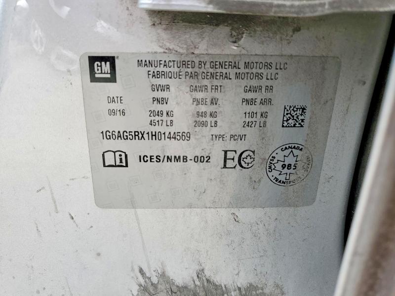52000126 :رقم المزاد ، 1G6AG5RX1H0144569 vin ، 2017 Cadillac Ats مزاد بيع