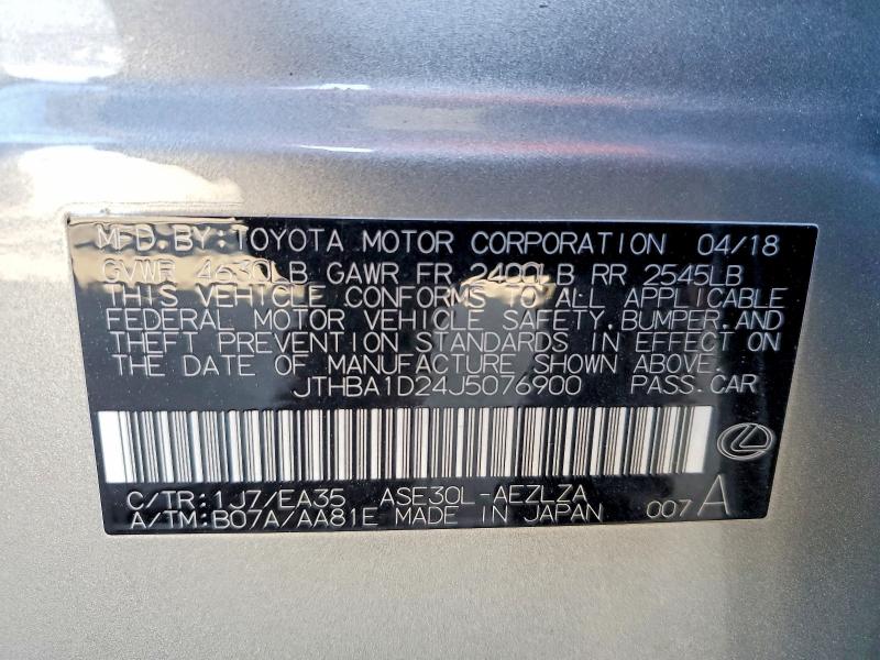 53708366 :رقم المزاد ، JTHBA1D24J5076900 vin ، 2018 Lexus Is مزاد بيع