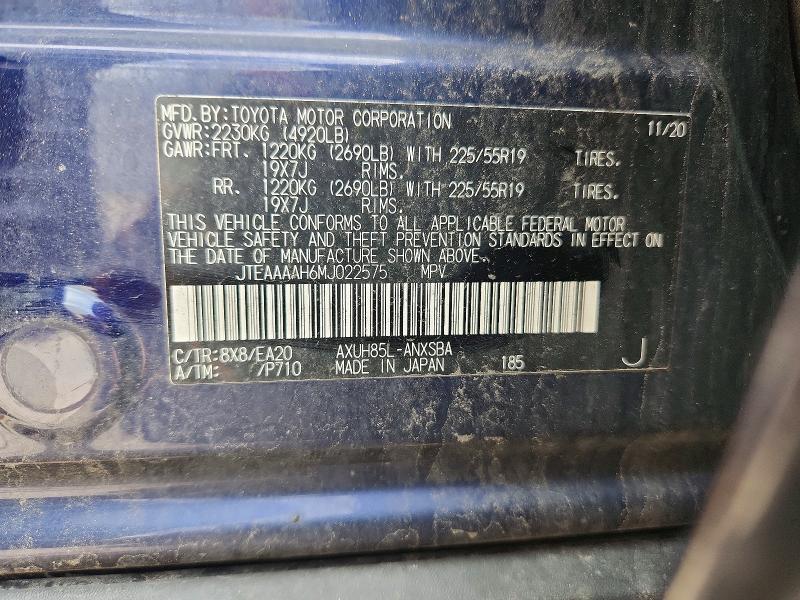 Aukcja sprzedaży 2021 Toyota Venza, vin: JTEAAAAH6MJ022575, numer aukcji: 53591786