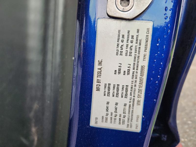 Продаж на аукціоні авто 2019 Tesla Model 3, vin: 5YJ3E1EA8KF400995, номер лоту: 51534356