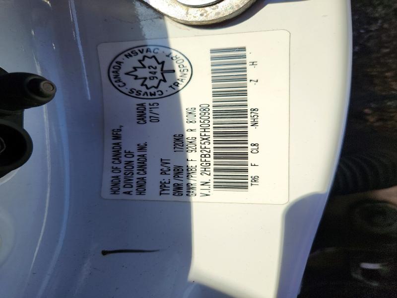 Aukcja sprzedaży 2015 Honda Civic, vin: 2HGFB2F5XFH050980, numer aukcji: 52234296