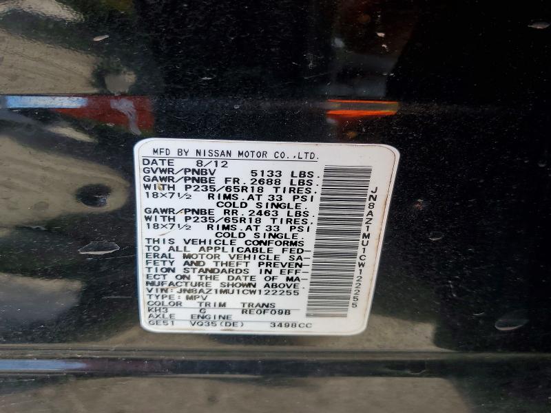 55668966 :رقم المزاد ، JN8AZ1MU1CW122255 vin ، 2012 Nissan Murano مزاد بيع