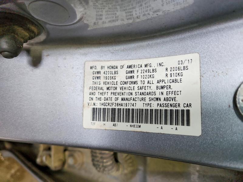 Продаж на аукціоні авто 2017 Honda Accord, vin: 1HGCR2F36HA197747, номер лоту: 55179626