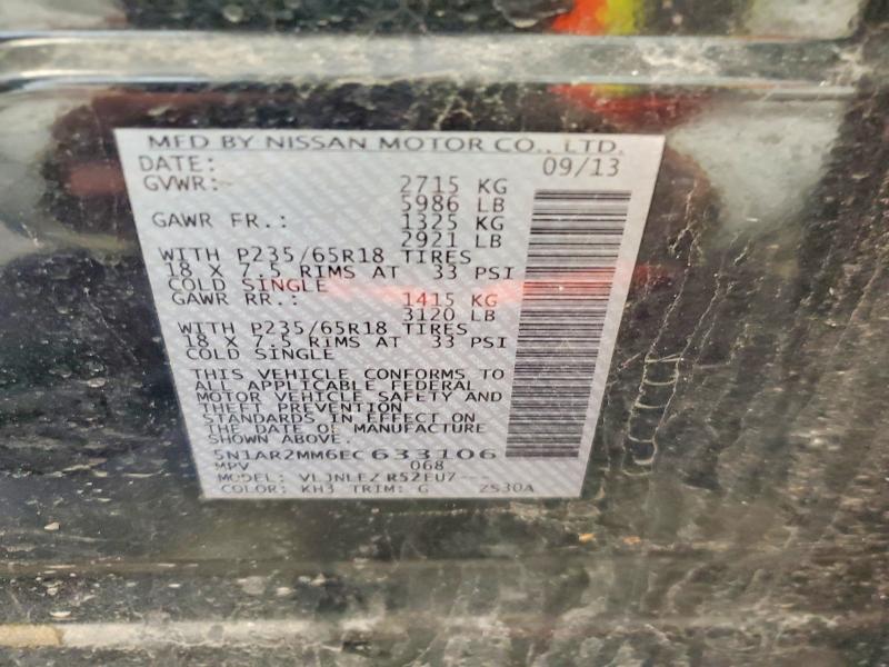 53076026 :رقم المزاد ، 5N1AR2MM6EC633106 vin ، 2014 Nissan Pathfinder مزاد بيع