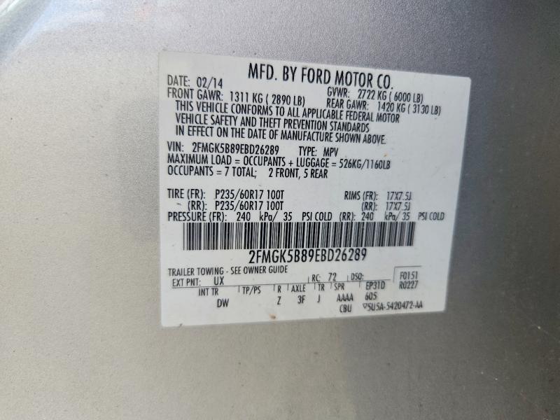 54806906 :رقم المزاد ، 2FMGK5B89EBD26289 vin ، 2014 Ford Flex مزاد بيع