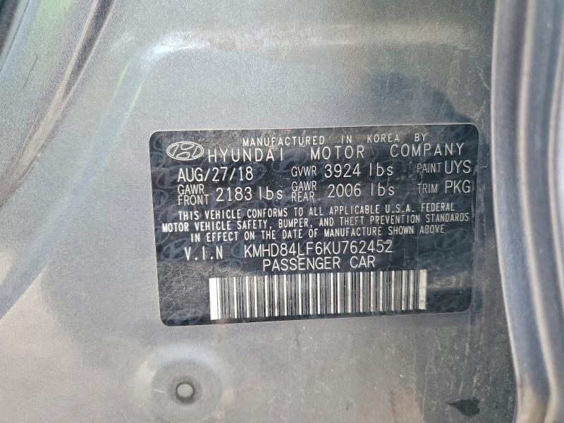 Продажа на аукционе авто 2019 Hyundai Elantra, vin: KMHD84LF6KU762452, номер лота: 54543786