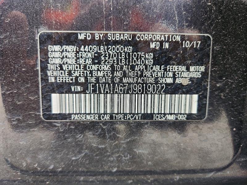 Продаж на аукціоні авто 2018 Subaru Wrx, vin: JF1VA1A67J9819022, номер лоту: 49661196