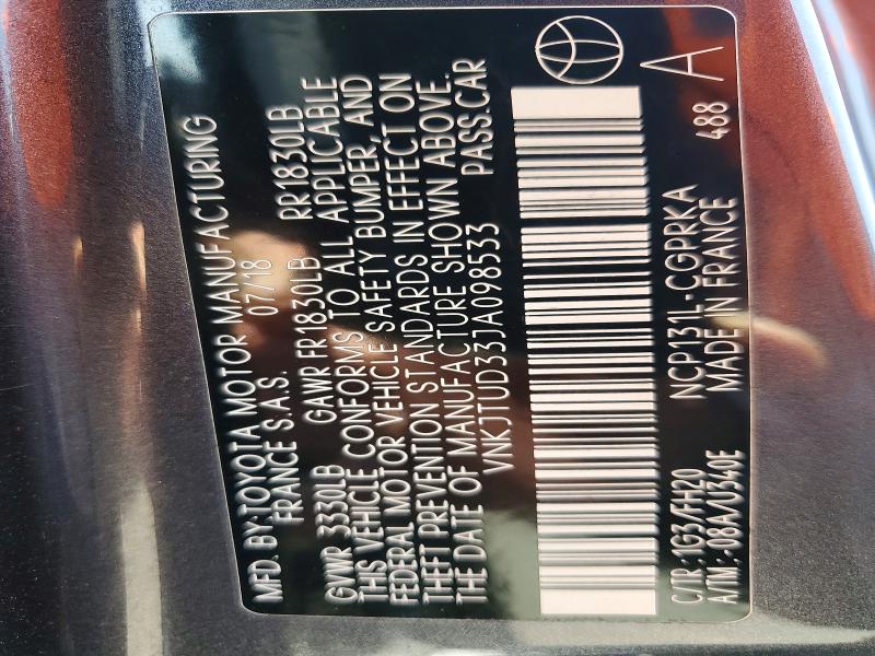 54720236 :رقم المزاد ، VNKJTUD33JA098533 vin ، 2018 Toyota Yaris مزاد بيع