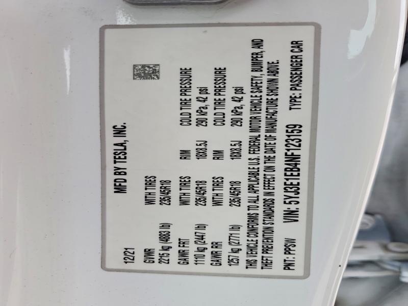 Продажа на аукционе авто 2022 Tesla Model 3, vin: 5YJ3E1EB4NF123159, номер лота: 55178306