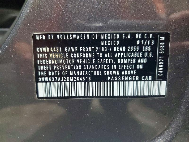 Продажа на аукционе авто 2013 Volkswagen Jetta, vin: 3VW637AJ2DM264516, номер лота: 54765976
