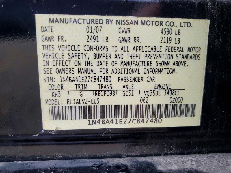 2007 Nissan Maxima მანქანა იყიდება აუქციონზე, vin: 1N4BA41E27C847480, აუქციონის ნომერი: 53294356