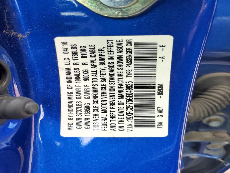 Aukcja sprzedaży 2016 Honda Civic, vin: 19XFC2F75GE049925, numer aukcji: 54264176