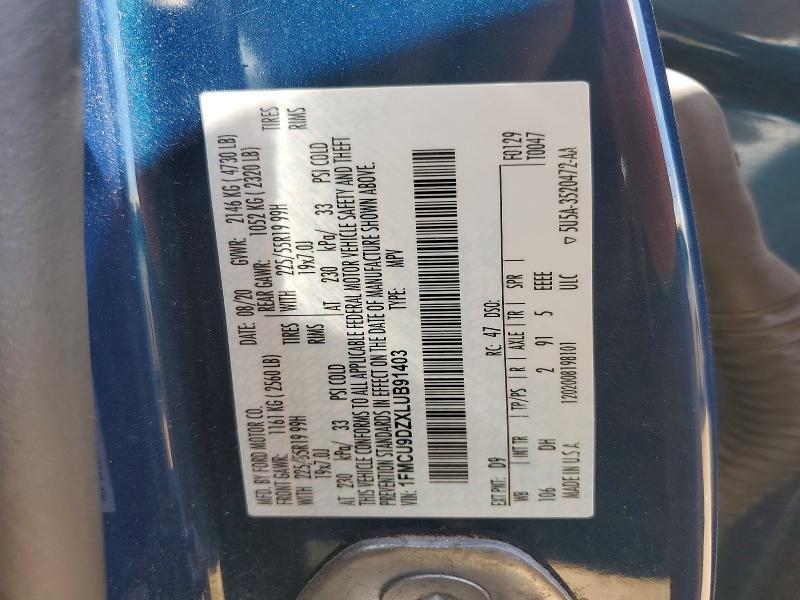 Продажа на аукционе авто 2020 Ford Escape, vin: 1FMCU9DZXLUB91403, номер лота: 52274046