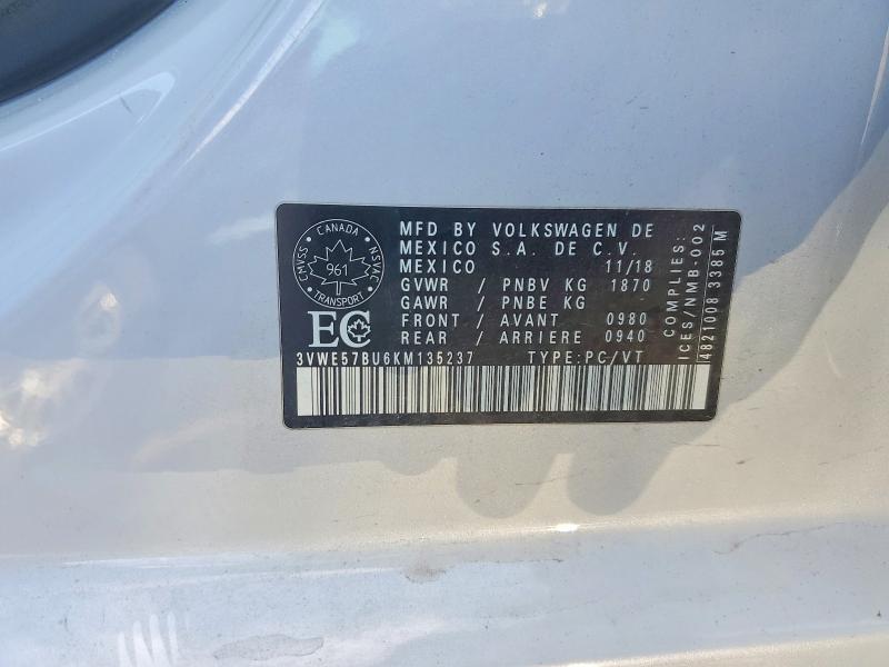 Aukcja sprzedaży 2019 Volkswagen Jetta, vin: 3VWE57BU6KM135237, numer aukcji: 51816406