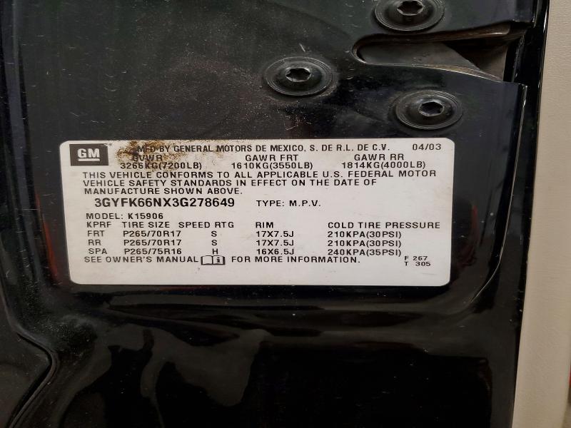 2003 Cadillac Escalade მანქანა იყიდება აუქციონზე, vin: 3GYFK66NX3G278649, აუქციონის ნომერი: 53097086