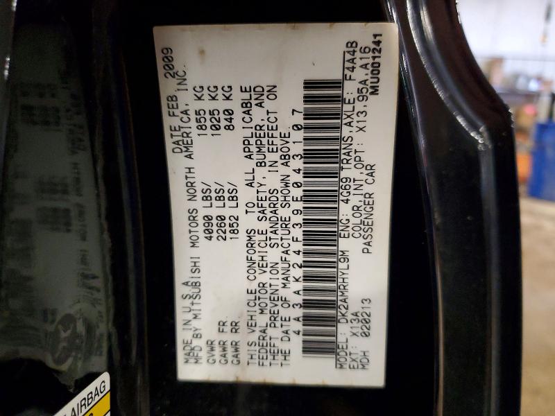 Aukcja sprzedaży 2009 Mitsubishi Eclipse, vin: 4A3AK24F39E043107, numer aukcji: 53362796