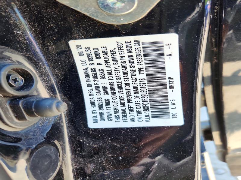 2020 Honda Civic მანქანა იყიდება აუქციონზე, vin: 19XFC1F39LE016718, აუქციონის ნომერი: 54140326