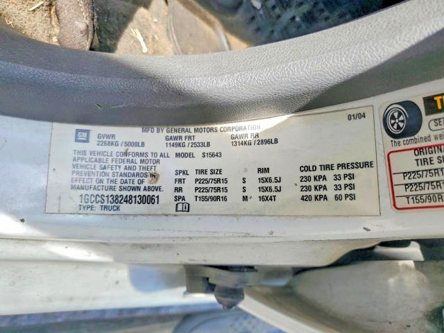 2004 Chevrolet Colorado მანქანა იყიდება აუქციონზე, vin: 1GCCS138248130061, აუქციონის ნომერი: 53434296