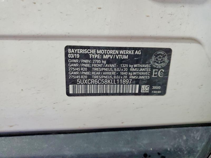 55013856 :رقم المزاد ، 5UXCR6C58KLL11897 vin ، 2019 Bmw X5 مزاد بيع