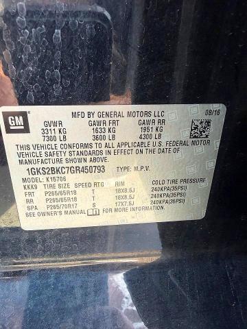 Aukcja sprzedaży 2016 Gmc Yukon, vin: 1GKS2BKC7GR450793, numer aukcji: 54000436