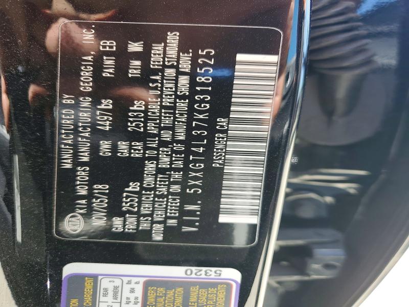 2019 Kia Optima მანქანა იყიდება აუქციონზე, vin: 5XXGT4L37KG318525, აუქციონის ნომერი: 51780126