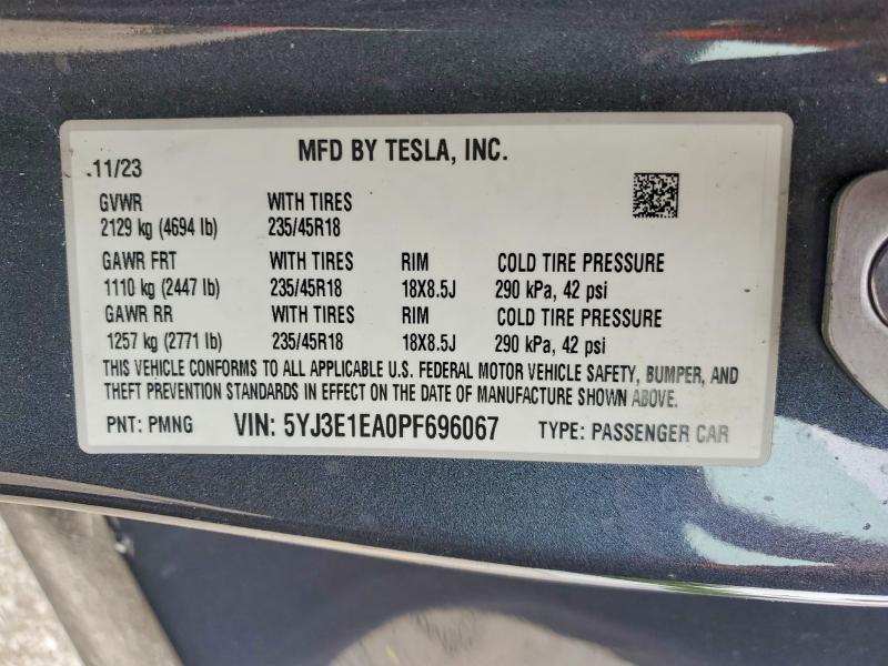Aukcja sprzedaży 2023 Tesla Model 3, vin: 5YJ3E1EA0PF696067, numer aukcji: 54764886