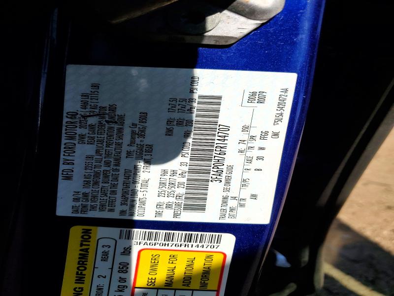 2015 Ford Fusion მანქანა იყიდება აუქციონზე, vin: 3FA6P0H76FR144707, აუქციონის ნომერი: 54003146