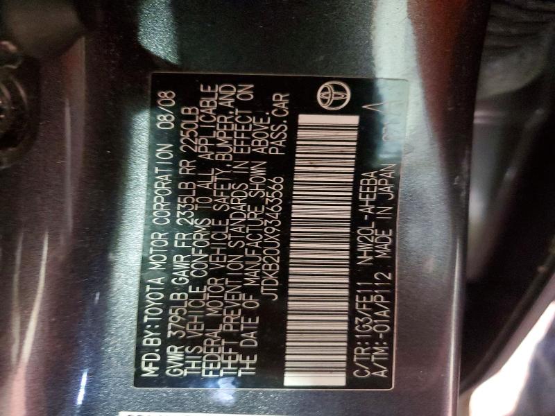 52045306 :رقم المزاد ، JTDKB20UX93463566 vin ، 2009 Toyota Prius مزاد بيع