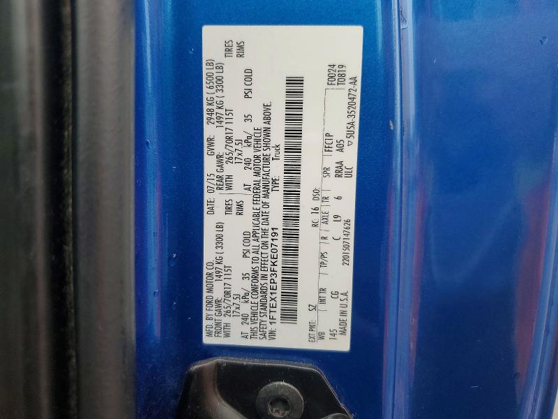 Продаж на аукціоні авто 2015 Ford F150, vin: 1FTEX1EP3FKE07191, номер лоту: 54991926