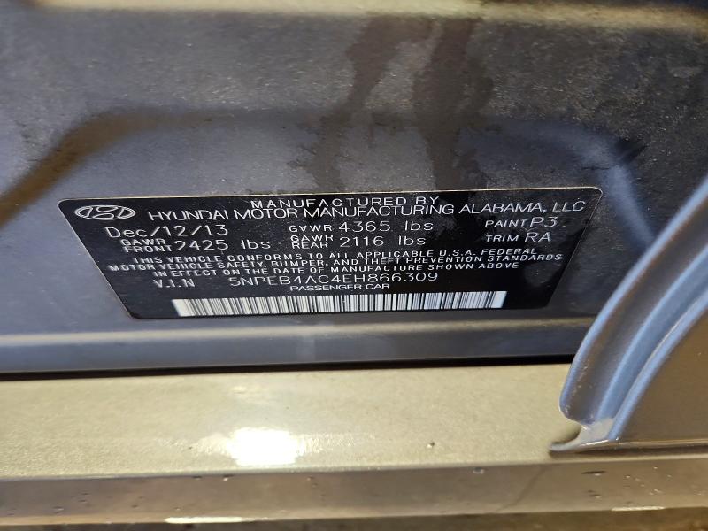 Продаж на аукціоні авто 2014 Hyundai Sonata, vin: 5NPEB4AC4EH866309, номер лоту: 52764076