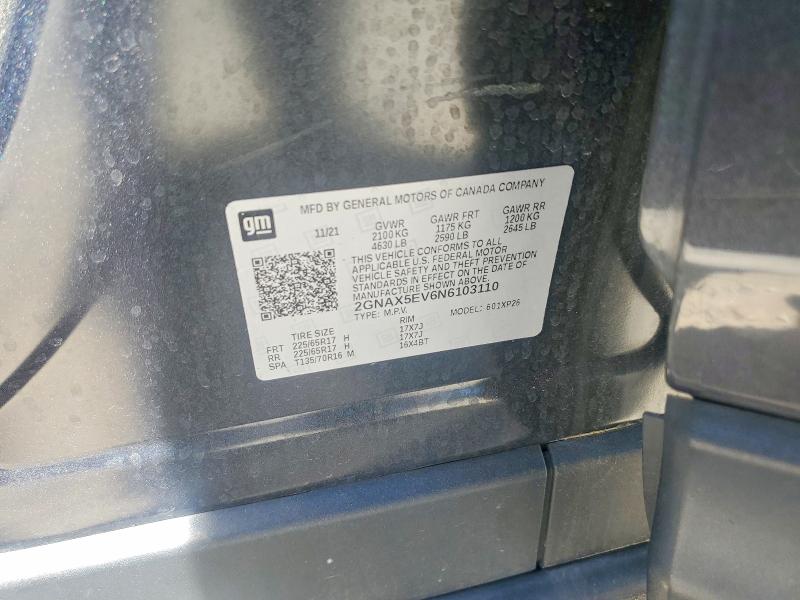 52763716 :رقم المزاد ، 2GNAX5EV6N6103110 vin ، 2022 Chevrolet Equinox مزاد بيع