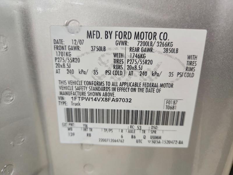Продаж на аукціоні авто 2008 Ford F150, vin: 1FTPW14VX8FA97032, номер лоту: 52484596