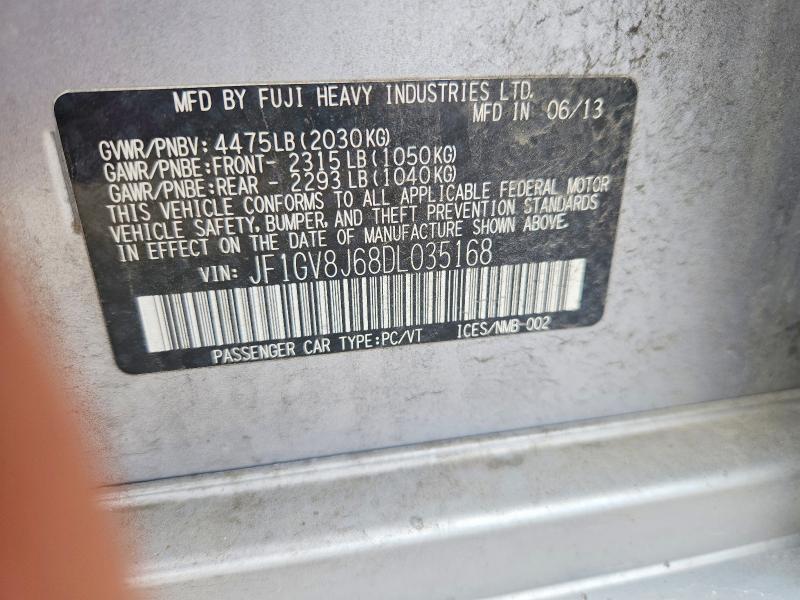 2013 Subaru Impreza მანქანა იყიდება აუქციონზე, vin: JF1GV8J68DL035168, აუქციონის ნომერი: 53696516