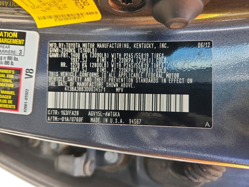 Продажа на аукционе авто 2013 Toyota Venza, vin: 4T3BA3BB3DU034571, номер лота: 55396846