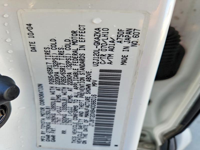 2004 Lexus Gx მანქანა იყიდება აუქციონზე, vin: JTJBT20X840066016, აუქციონის ნომერი: 53162676