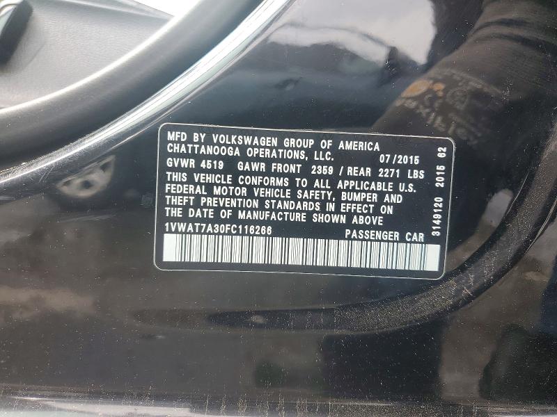 Продажа на аукционе авто 2015 Volkswagen Passat, vin: 1VWAT7A30FC116266, номер лота: 55280626