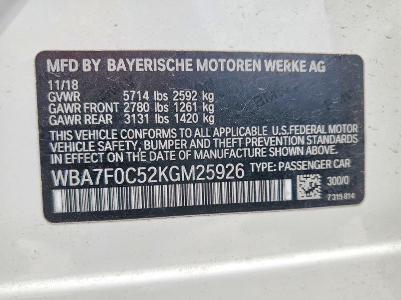 Продажа на аукционе авто 2019 Bmw 750, vin: WBA7F0C52KGM25926, номер лота: 52333406