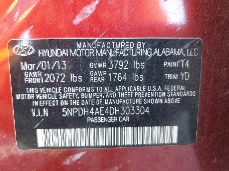 Продажа на аукционе авто 2013 Hyundai Elantra, vin: 5NPDH4AE4DH303304, номер лота: 55171526
