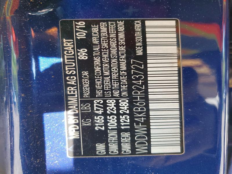 Aukcja sprzedaży 2017 Mercedes-benz C, vin: WDDWF4KB6HR243727, numer aukcji: 52033106