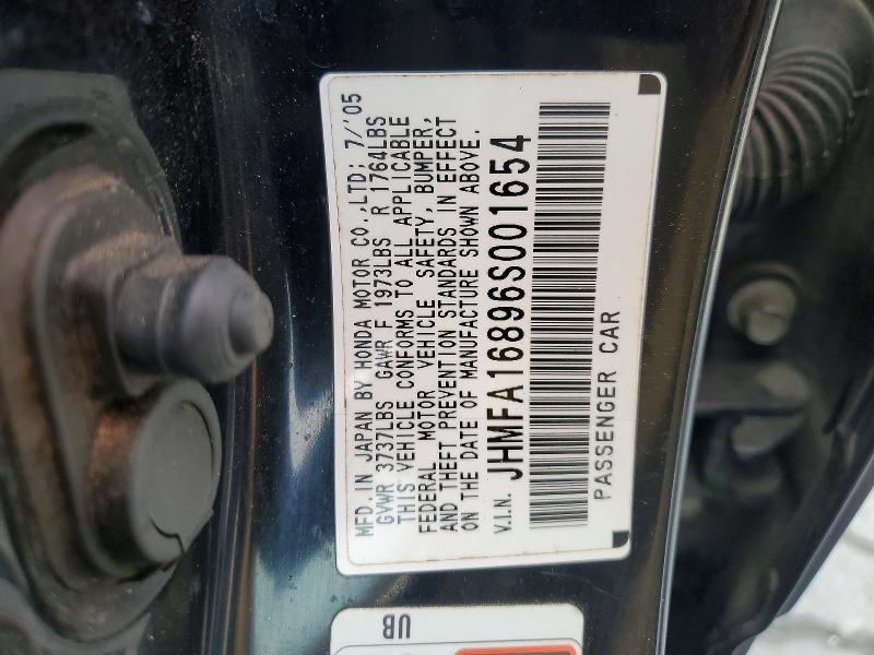 2006 Honda Civic მანქანა იყიდება აუქციონზე, vin: JHMFA16896S001654, აუქციონის ნომერი: 53267996
