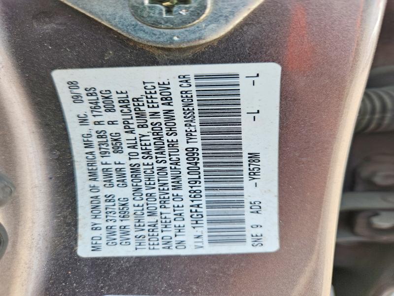 Продаж на аукціоні авто 2009 Honda Civic, vin: 1HGFA16819L004999, номер лоту: 54139986