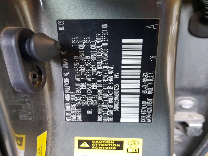 53022616 :رقم المزاد ، 5TDYK3EHXAS001295 vin ، 2010 Toyota Highlander مزاد بيع
