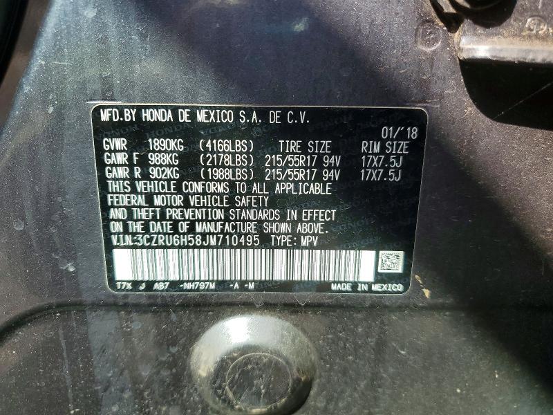 54241416 :رقم المزاد ، 3CZRU6H58JM710495 vin ، 2018 Honda Hr-v مزاد بيع