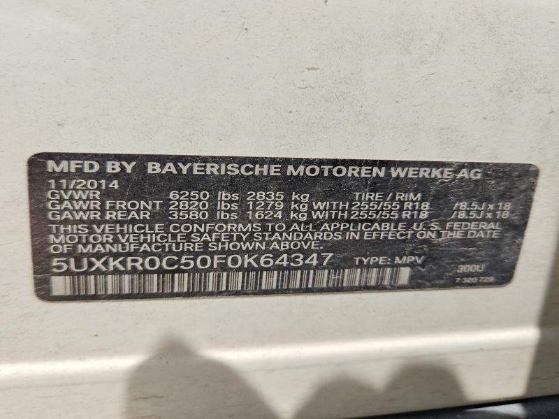 54833826 :رقم المزاد ، 5UXKR0C50F0K64347 vin ، 2015 Bmw X5 مزاد بيع