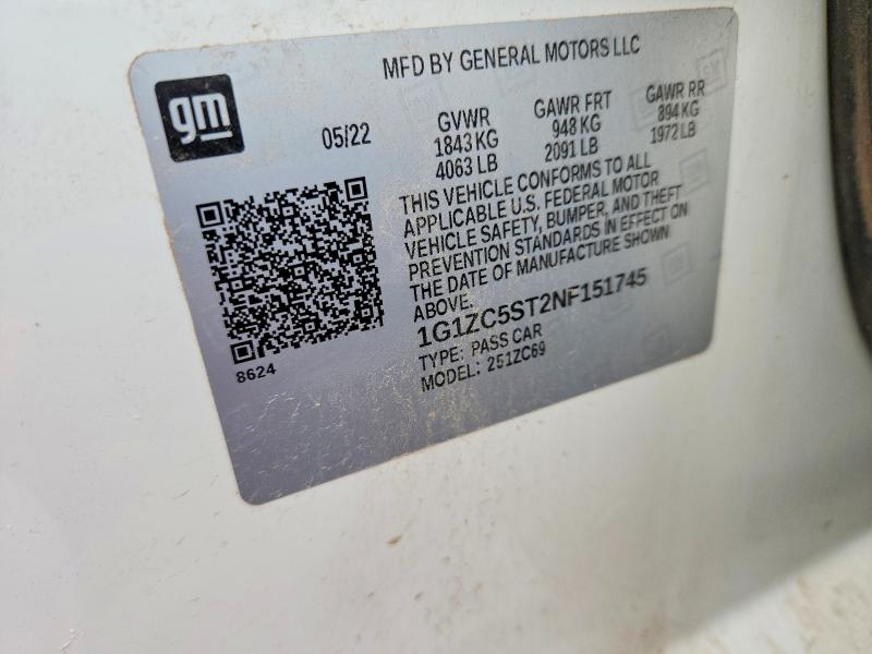 2022 Chevrolet Malibu Ls მანქანა იყიდება აუქციონზე, vin: 1G1ZC5ST2NF151745, აუქციონის ნომერი: 52804416