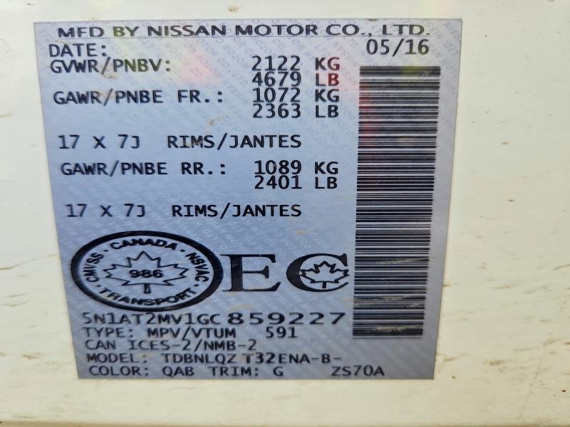 50643576 :رقم المزاد ، 5N1AT2MV1GC859227 vin ، 2016 Nissan Rogue مزاد بيع